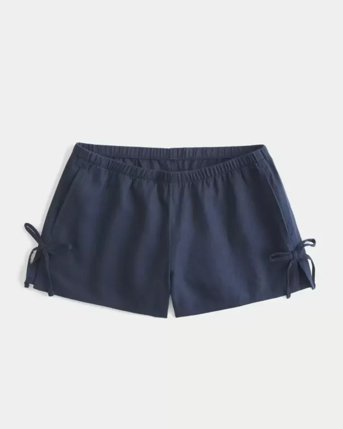 Linen-Blend Side Bow Soft Shorts