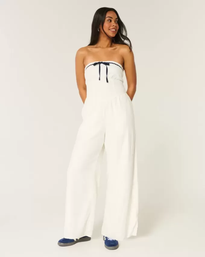 Linen-Blend Strapless Jumpsuit
