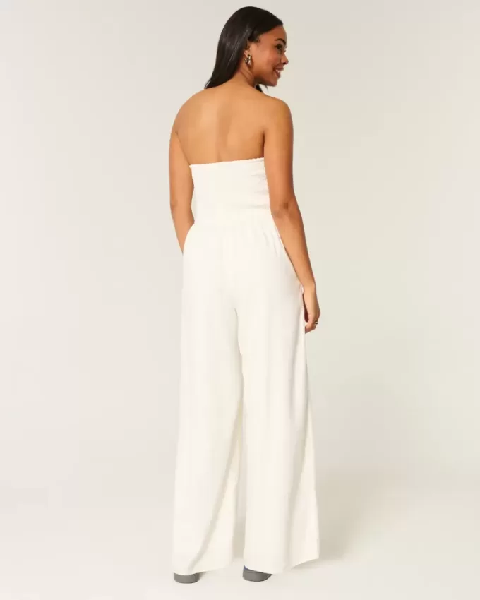 Linen-Blend Strapless Jumpsuit