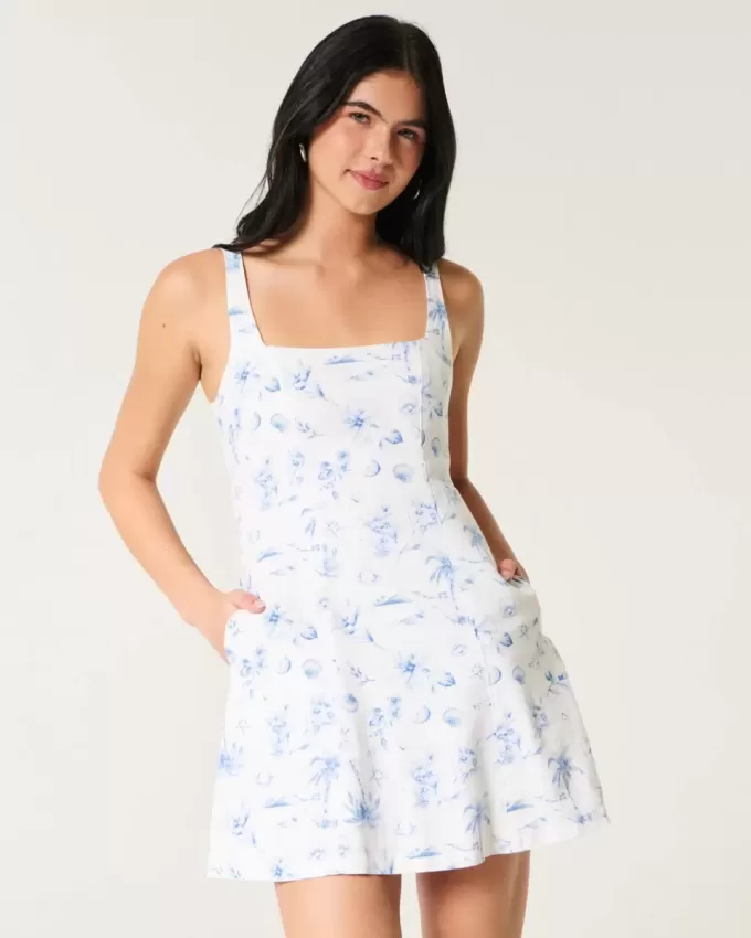 Linen-Blend Structured Mini Dress Linen-Blend Structured Mini Dress