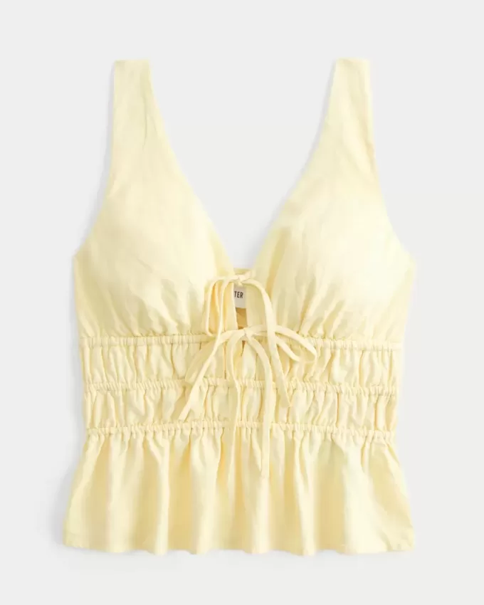 Linen-Blend Tie-Front Peplum Top Linen-Blend Tie-Front Peplum Top