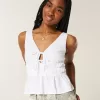Linen-Blend Tie-Front Peplum Top Linen-Blend Tie-Front Peplum Top