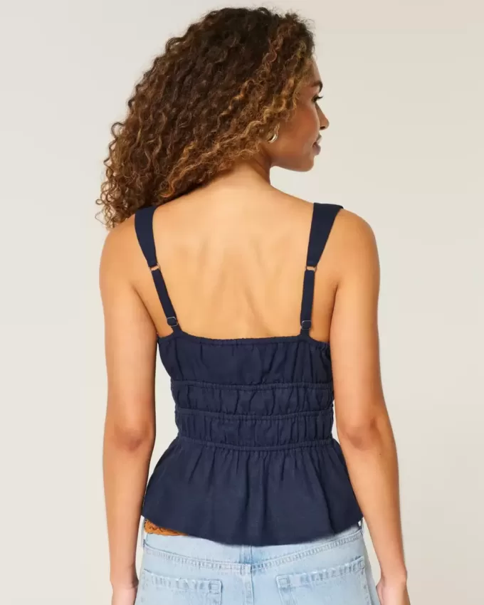 Linen-Blend Tie-Front Peplum Top Linen-Blend Tie-Front Peplum Top