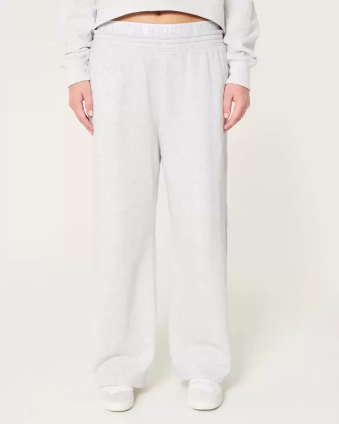 Logo Waist Fleece Wide-Leg Pants