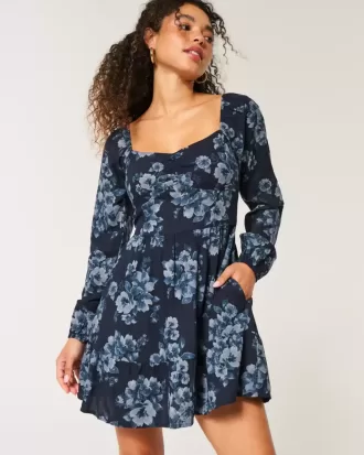 Long-Sleeve Cinch Bust Mini Dress