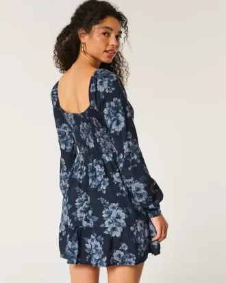 Long-Sleeve Cinch Bust Mini Dress