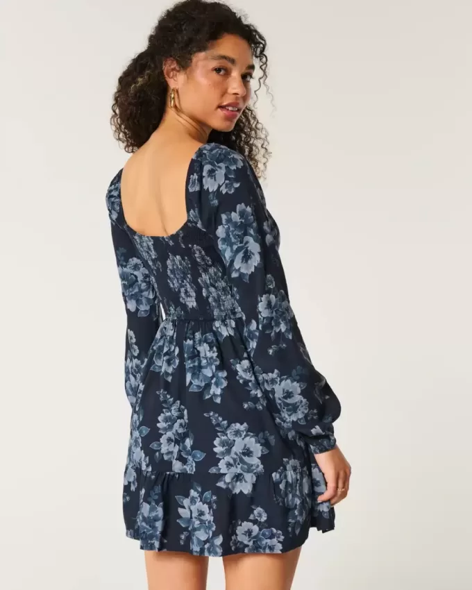 Long-Sleeve Cinch Bust Mini Dress