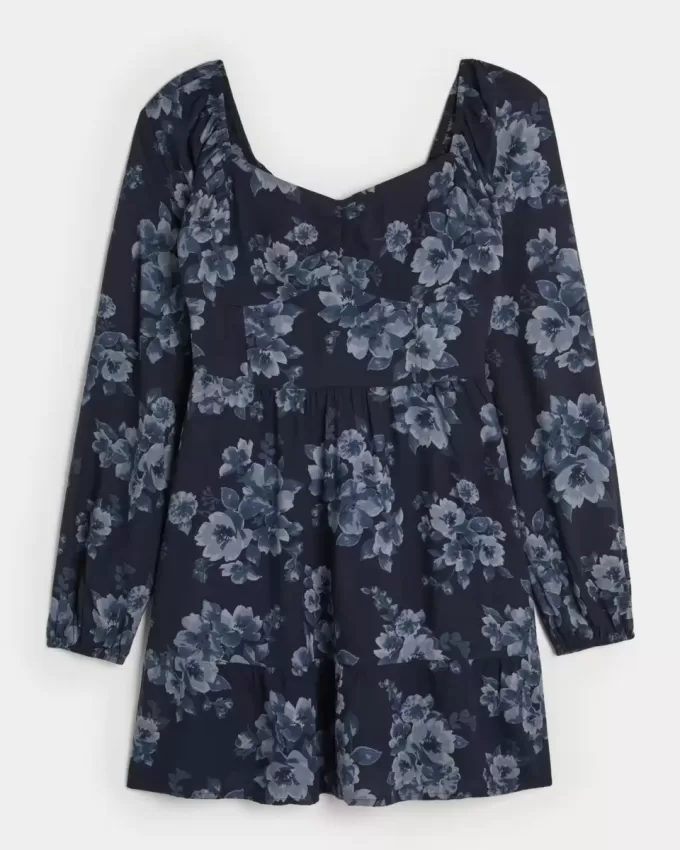 Long-Sleeve Cinch Bust Mini Dress