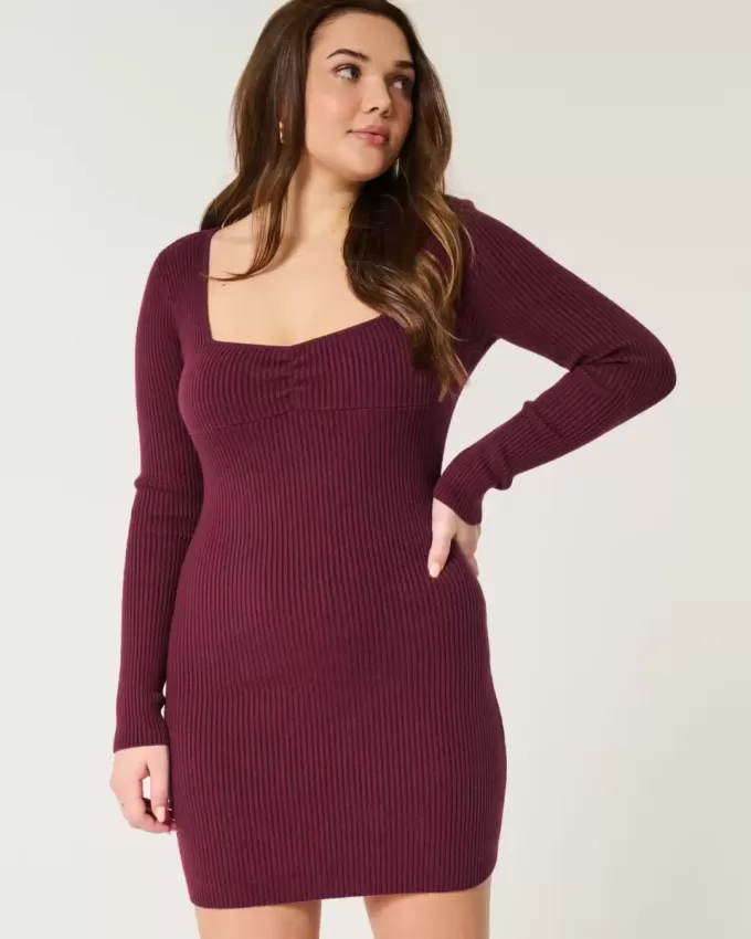 Long-Sleeve Cinch Bust Open-Back Sweater Dress Long-Sleeve Cinch Bust Open-Back Sweater Dress
