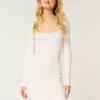 Long-Sleeve Cinch Bust Open-Back Sweater Dress Long-Sleeve Cinch Bust Open-Back Sweater Dress