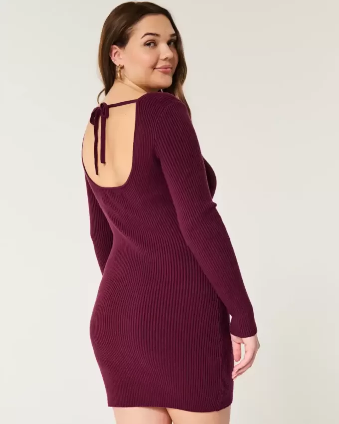 Long-Sleeve Cinch Bust Open-Back Sweater Dress Long-Sleeve Cinch Bust Open-Back Sweater Dress