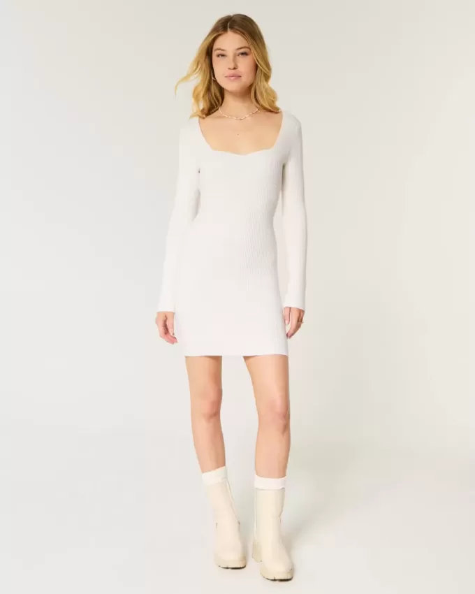 Long-Sleeve Cinch Bust Open-Back Sweater Dress Long-Sleeve Cinch Bust Open-Back Sweater Dress