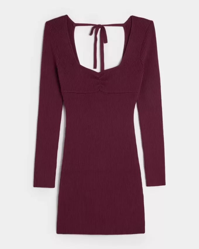 Long-Sleeve Cinch Bust Open-Back Sweater Dress Long-Sleeve Cinch Bust Open-Back Sweater Dress