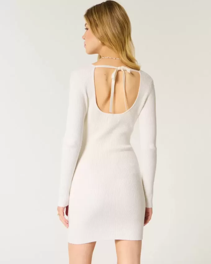 Long-Sleeve Cinch Bust Open-Back Sweater Dress Long-Sleeve Cinch Bust Open-Back Sweater Dress