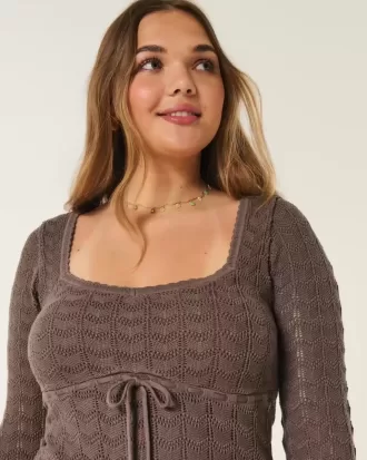 Long-Sleeve Crochet-Style Mini Dress