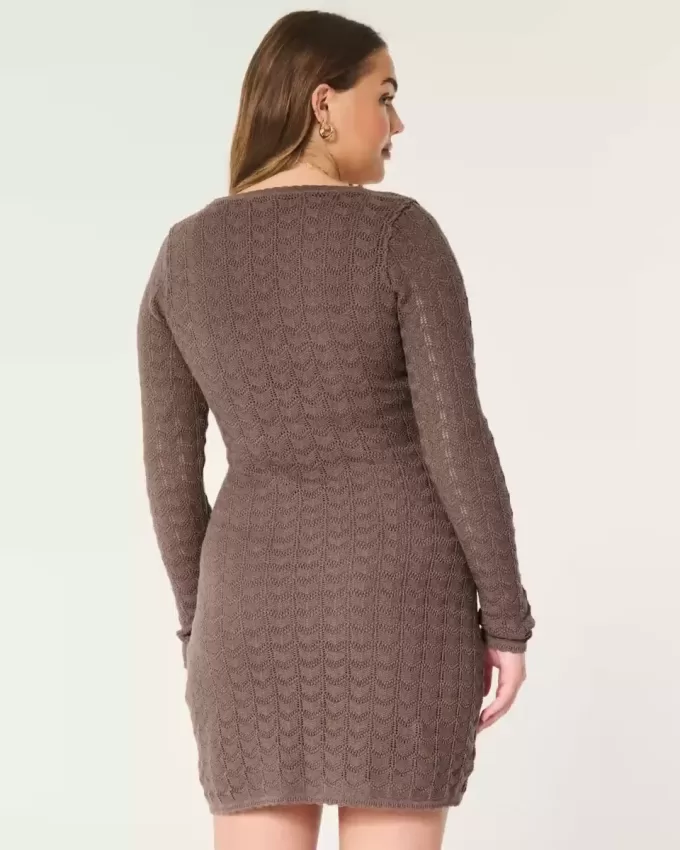 Long-Sleeve Crochet-Style Mini Dress