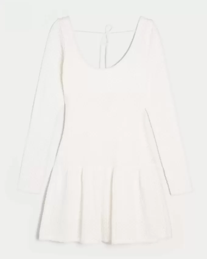 Long-Sleeve Crochet-Style Mini Skater Dress Long-Sleeve Crochet-Style Mini Skater Dress