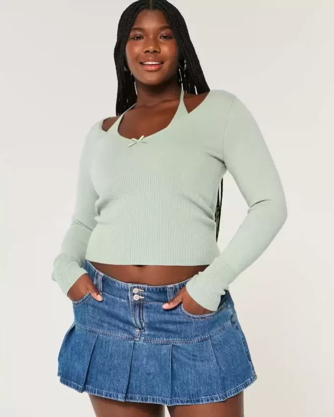 Long-Sleeve Halter Tie Sweater Long-Sleeve Halter Tie Sweater