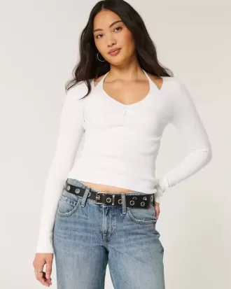 Long-Sleeve Halter Tie Sweater