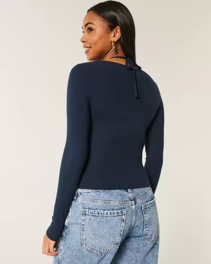 Long-Sleeve Halter Tie Sweater