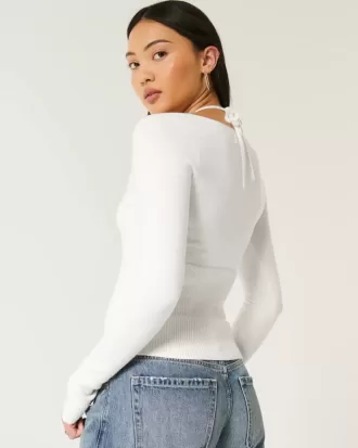 Long-Sleeve Halter Tie Sweater