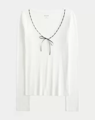 Long-Sleeve Lace Trim Top