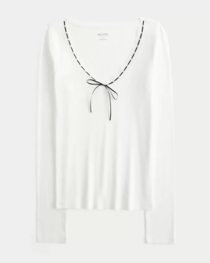 Long-Sleeve Lace Trim Top