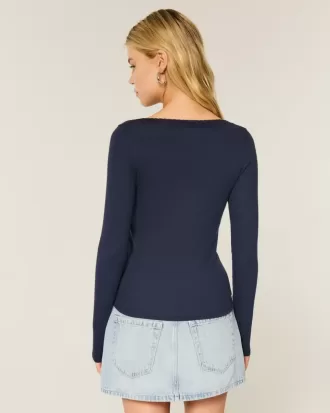 Long-Sleeve Lace Trim Top
