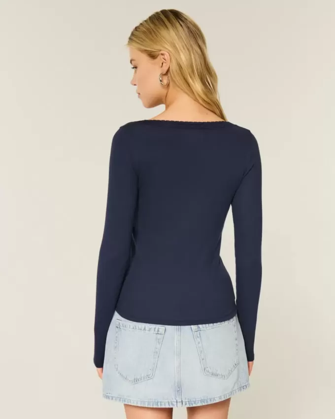Long-Sleeve Lace Trim Top