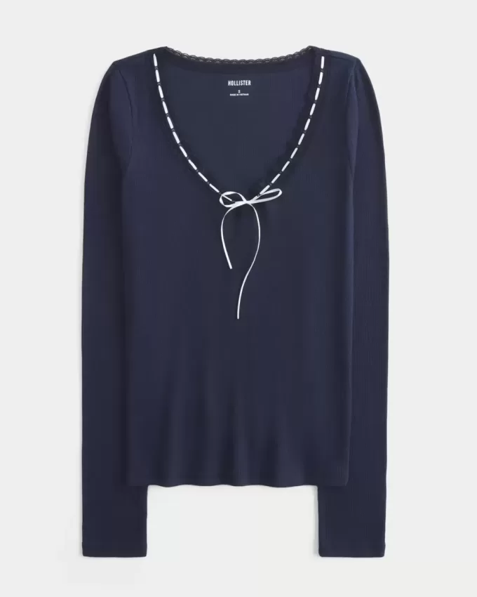 Long-Sleeve Lace Trim Top