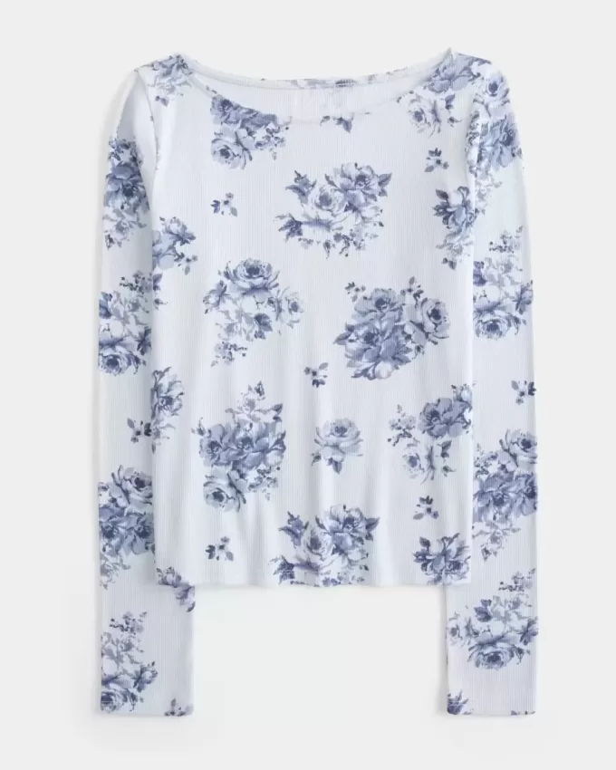 Long-Sleeve Slash-Neck Top