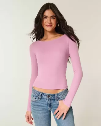 Long-Sleeve Slash-Neck Top