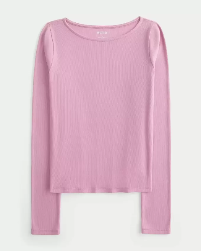 Long-Sleeve Slash-Neck Top