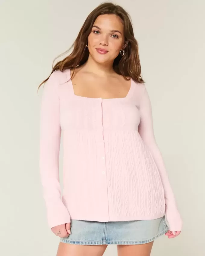 Long-Sleeve Square-Neck Babydoll Sweater