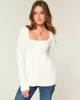 Long-Sleeve Square-Neck Babydoll Sweater