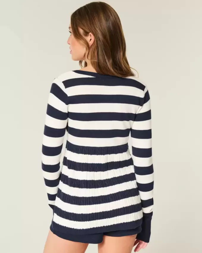 Long-Sleeve Square-Neck Babydoll Sweater