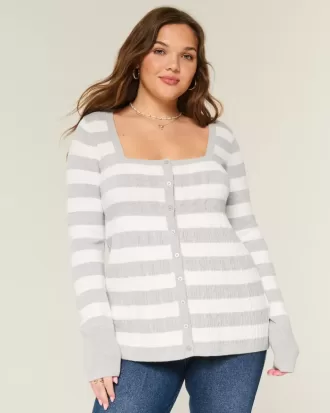 Long-Sleeve Square-Neck Babydoll Sweater