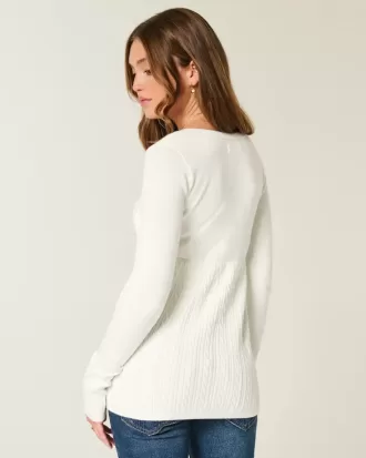 Long-Sleeve Square-Neck Babydoll Sweater