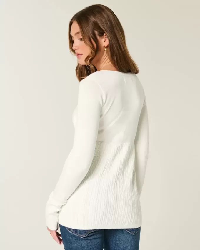 Long-Sleeve Square-Neck Babydoll Sweater