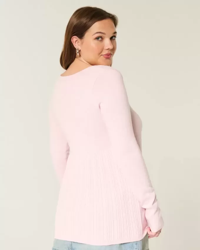 Long-Sleeve Square-Neck Babydoll Sweater