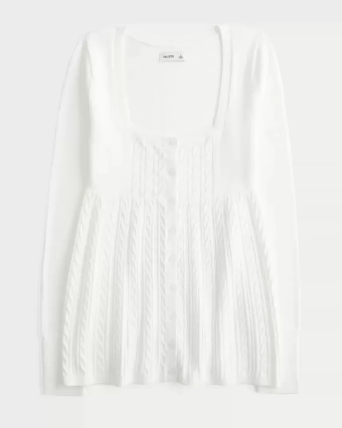 Long-Sleeve Square-Neck Babydoll Sweater