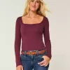 Long-Sleeve Square-Neck Top
