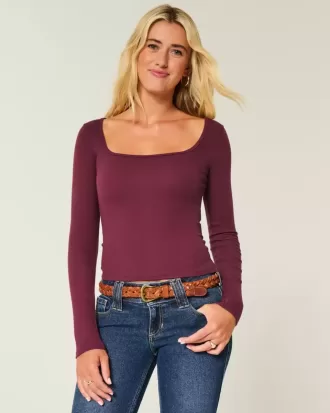Long-Sleeve Square-Neck Top