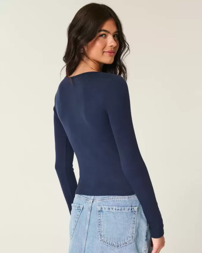 Long-Sleeve Square-Neck Top