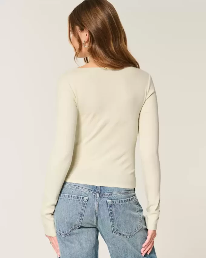 Long-Sleeve Square-Neck Top