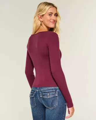 Long-Sleeve Square-Neck Top