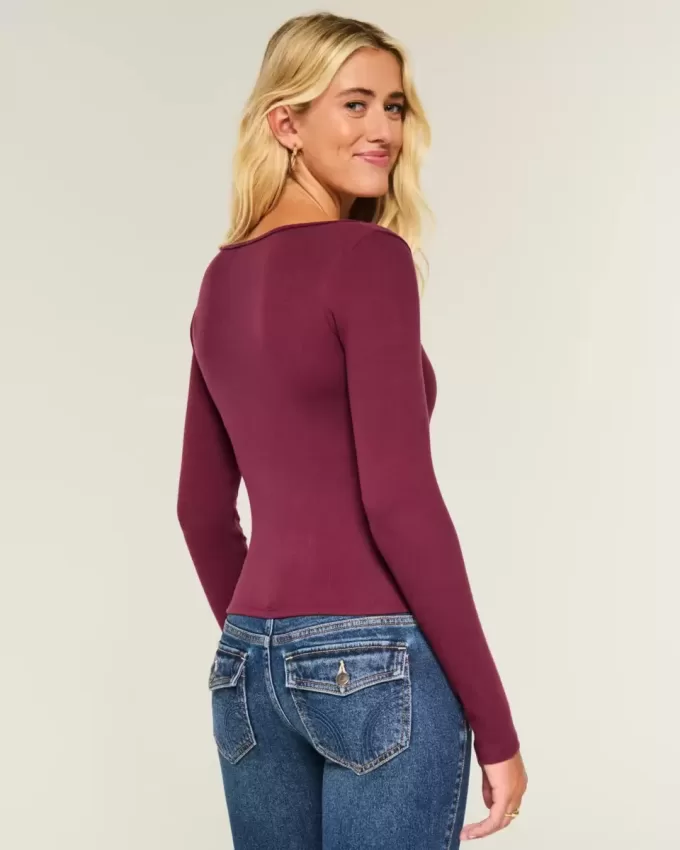 Long-Sleeve Square-Neck Top