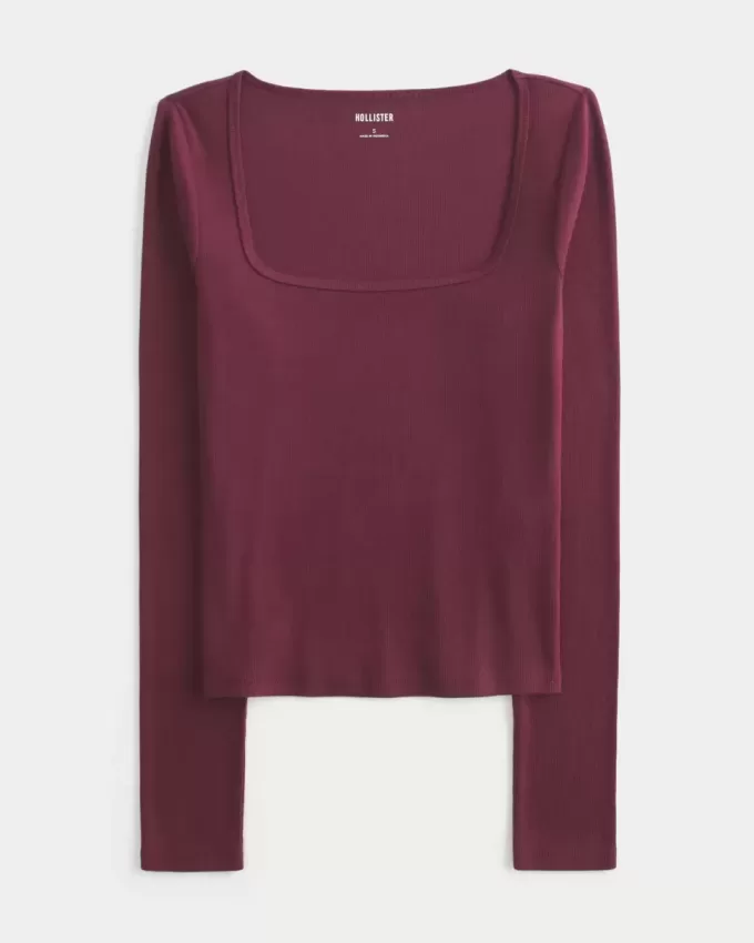 Long-Sleeve Square-Neck Top
