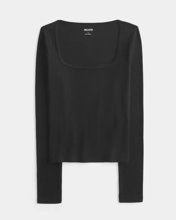 Long-Sleeve Square-Neck Top