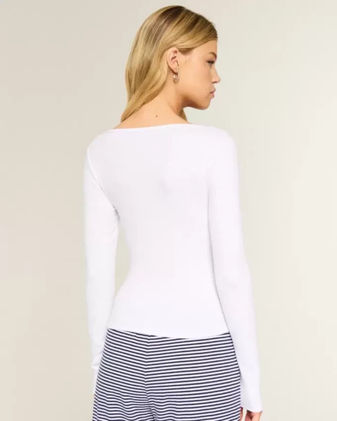 Long-Sleeve Square-Neck Top